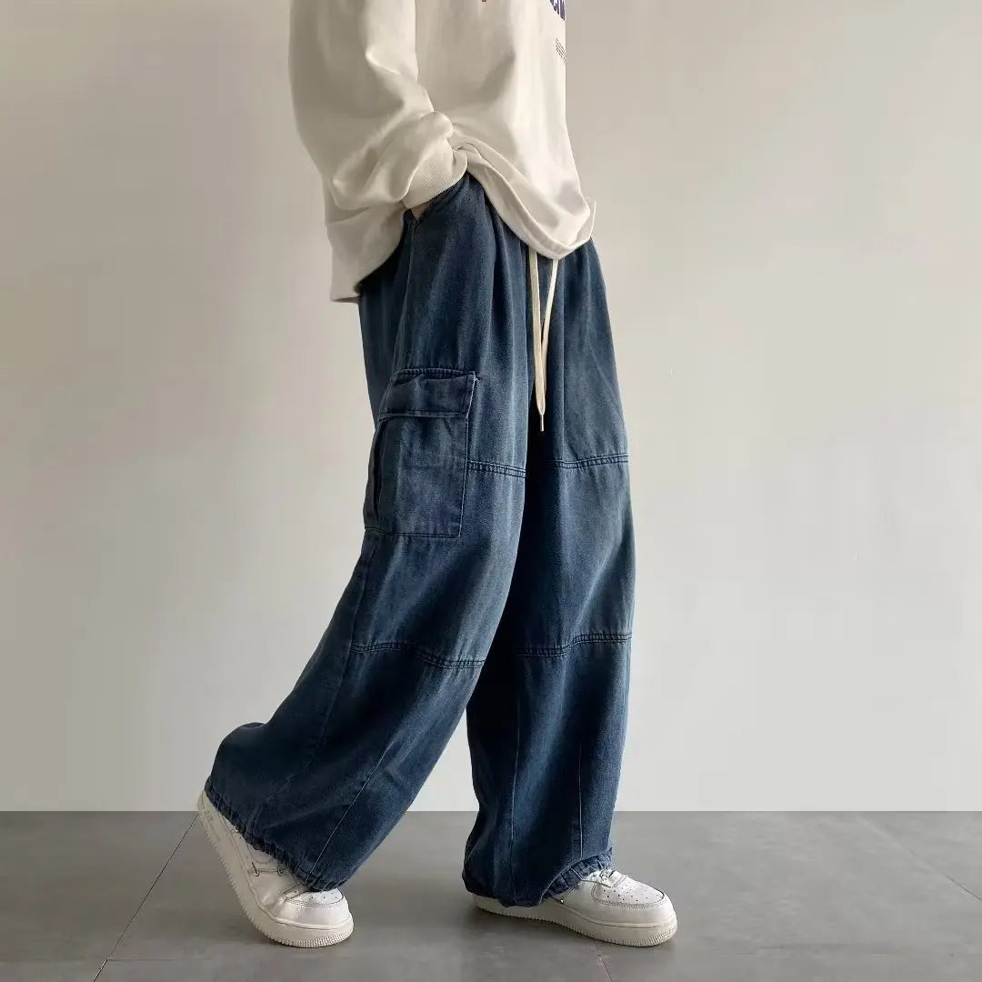 New Hip Hop Trend Baggy Cargo Pants for Men Women Japanese Streetwear Style Plus Size Joggers Washed Denim Loose Fit Trousers