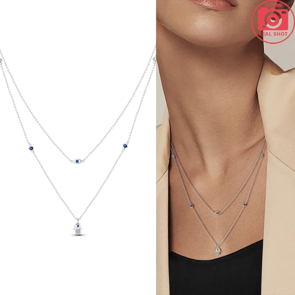 Exquisite Gold Fatima's Hand Necklace 925 Silver Original Devil's Eye Cross Bead Necklace Women Jewelry Luxury Friend Fine Gifts