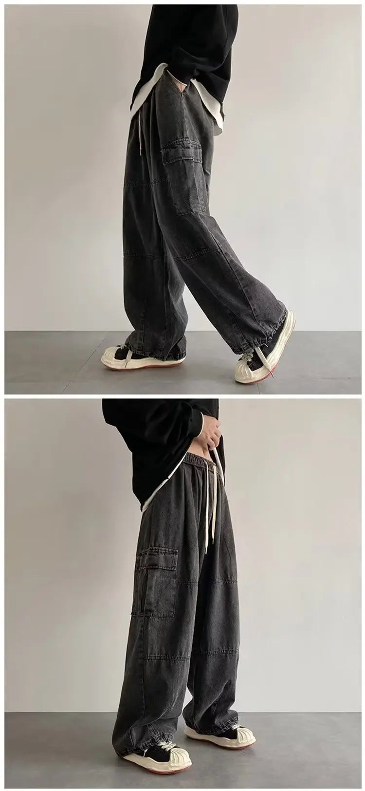 New Hip Hop Trend Baggy Cargo Pants for Men Women Japanese Streetwear Style Plus Size Joggers Washed Denim Loose Fit Trousers