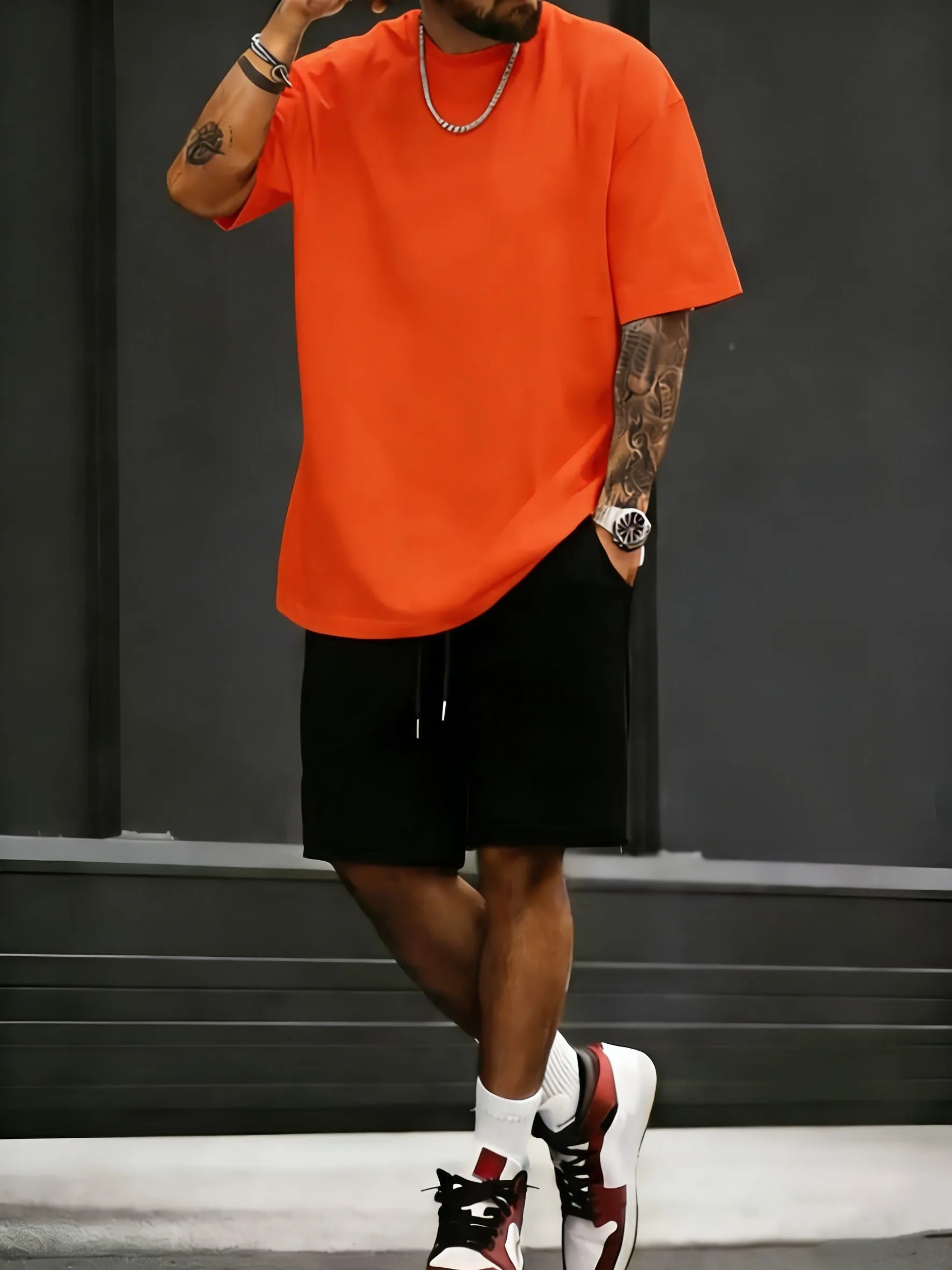 Summer Cotton Street T-Shirt Suit Men Oversize Daily Shorts Gym Loose Sportswear Trendy Hip Hop Clothes Sport Pocket Short Pants
