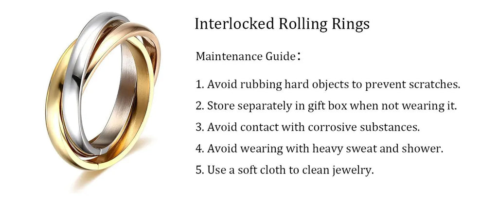 Stainless Steel Interlocked Triple Ring for Women Multi Color Wedding Band Bague Three in One