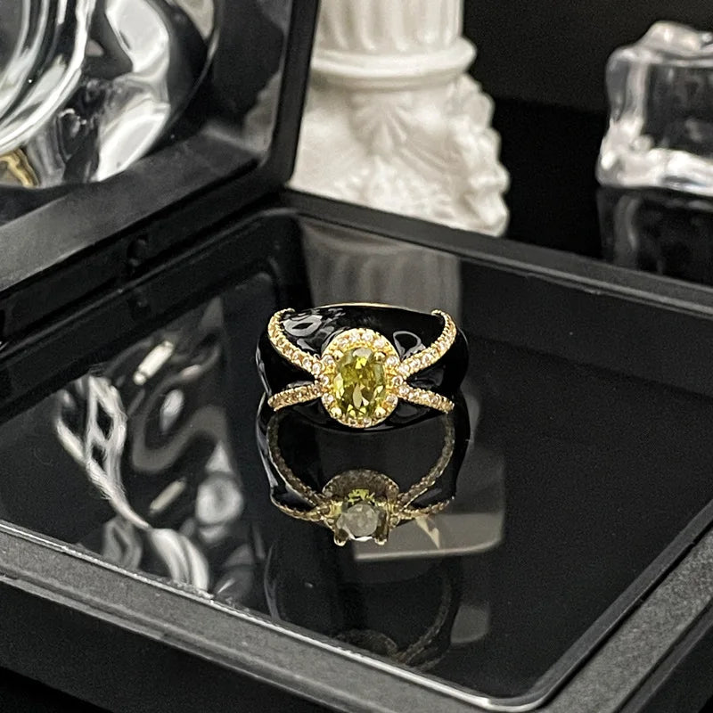 Finger Ring With Ancient Style Dark And Fashionable Personality Drop Glazed Ring Niche Design Temperament Fashionable Jewelry