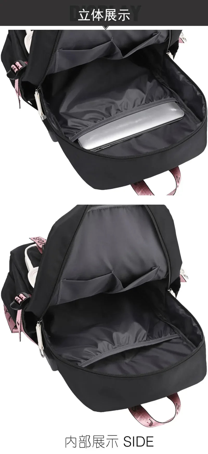 School Backpacks for Young Boys Girls Bagpack College Students Kawaii School Bag Harajuku Fashion Travel Rucksack Black Pink Bag