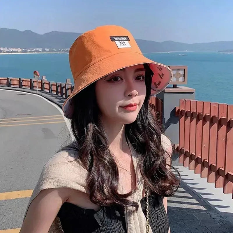 Double-sided Wear Women Bucket Hat Korean Fashion Letter Print Fisherman Hats For Girl Summer Outdoor Beach Basin Cap