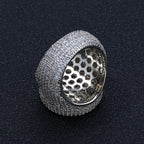 Hip Hop Iced out Diamond Round Ring Full Pave Big Circle Honeycomb Brilliant Cut CZ Brass Rings Jewelry Men Women Gift
