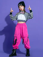 Kids Teenage Streetwear Hip Hop Clothing Red Shirt Tops Casual Cargo Jogger Pants For Girl Boy Jazz Dance Costume Rave Clothes