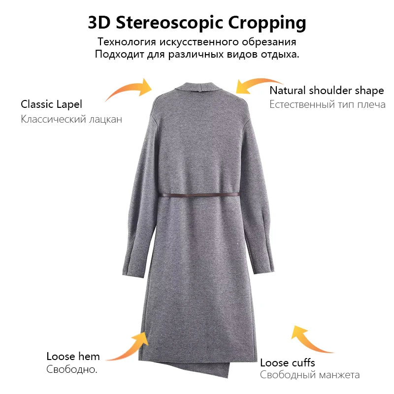 Womens Knitted Coat With Waist Belt Mid Length Elegant And Comfortable Coat Must Have Autumn And Winter Item Trafizaran