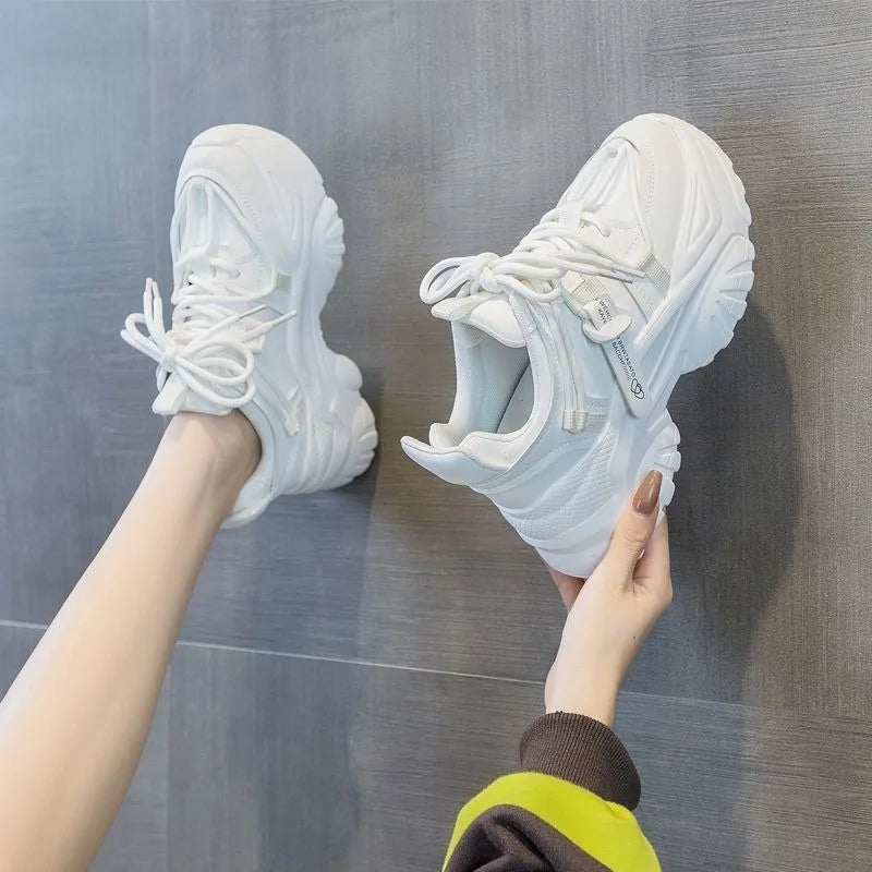 Women's Platform Chunky Sneakers Woman Fashion Sports Shoes Pink White Sport Sneaker Tennis Female Elegant Lace-up Zapatillas