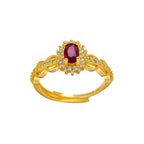 Real 14K Gold Color Ruby Ring for Women Bride Jewelry Open Ring Birthday Engagement Wedding Zircon Women's Ring