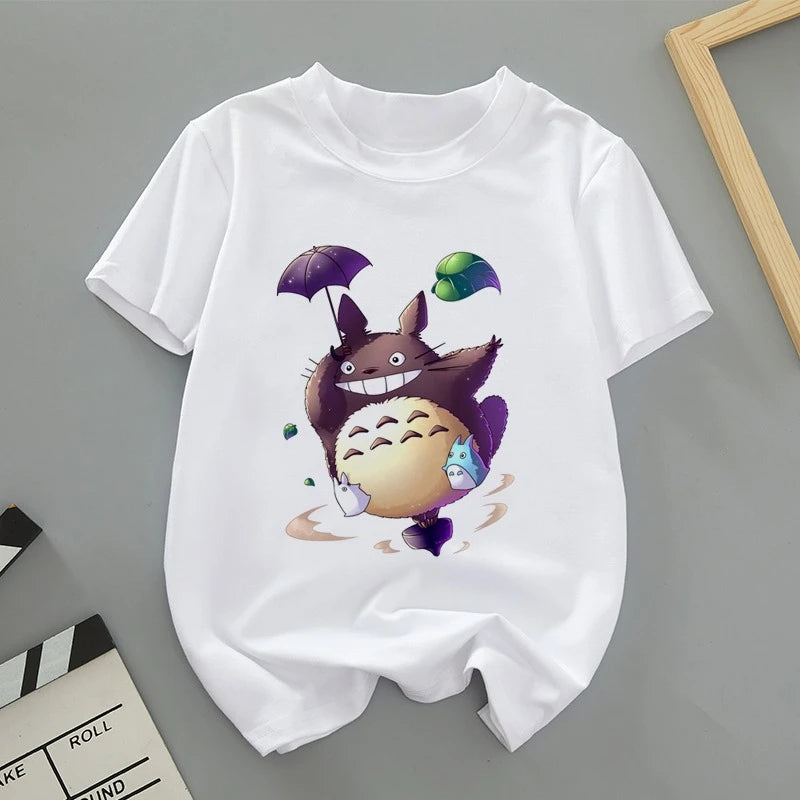 A Thin Short-sleeved T-shirt with Cute Cartoon Totoro Prints for Both Men and Women in Spring and Summer As The Base