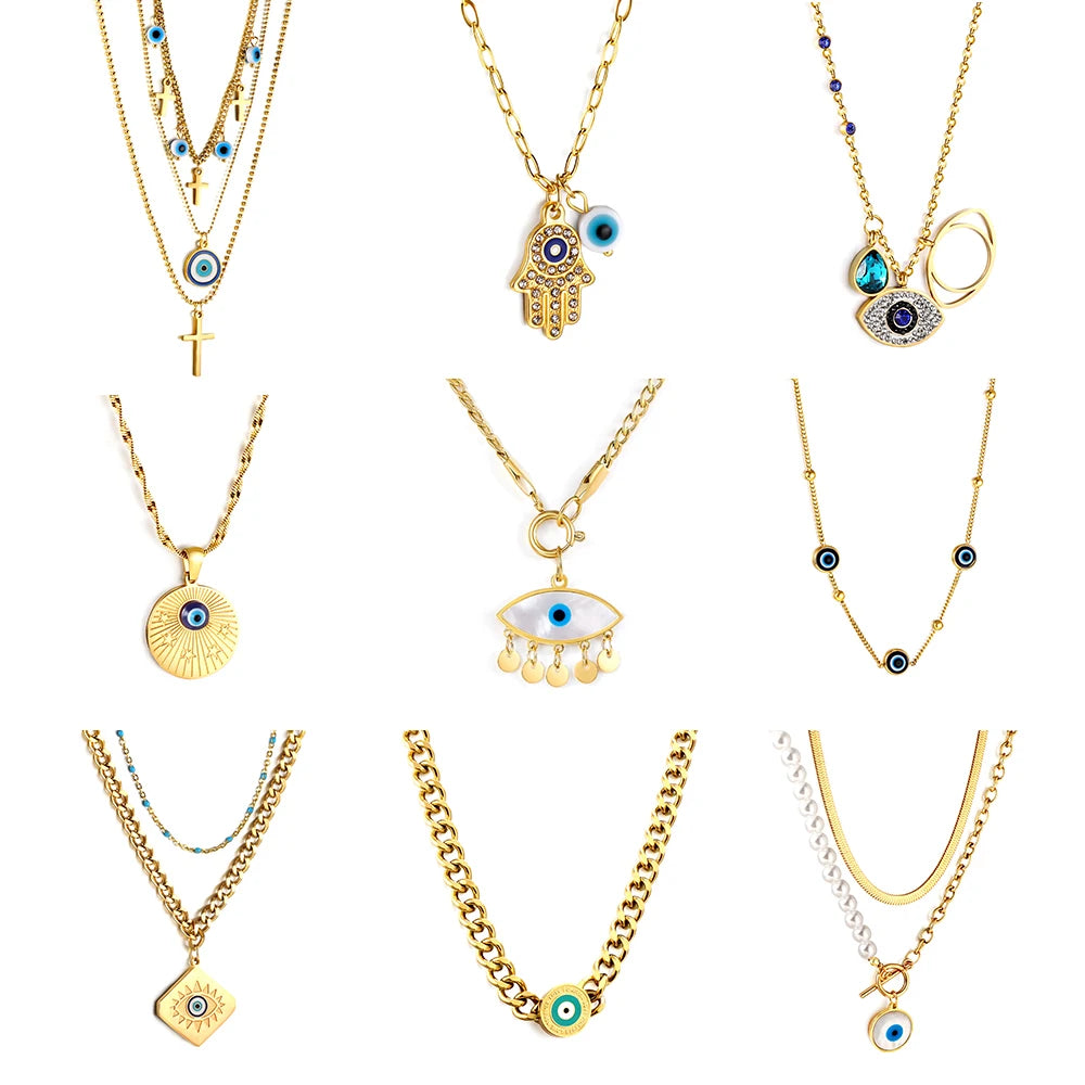 Evil Eye Pendant Necklaces For Women Girls Trending Gold Plated Layer Chain Choker Necklace Jewelry Birthday Gifts Free Shipping