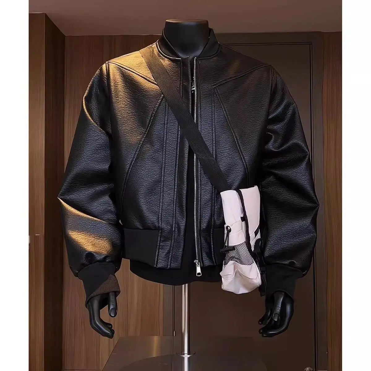 American Retro Leather Jacket Men's Autumn Design Workwear Jacket Outdoor Cycling Motorcycle Baseball Jacket