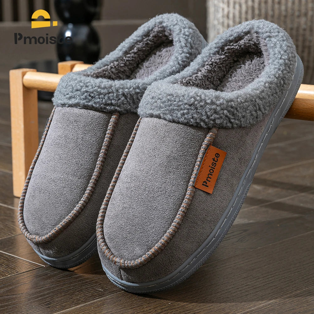 House Suede Slippers for Men TPR Sole Non Slip Durable Soft Warm Memory Foam Cushion Comfortable Living Room Shoes