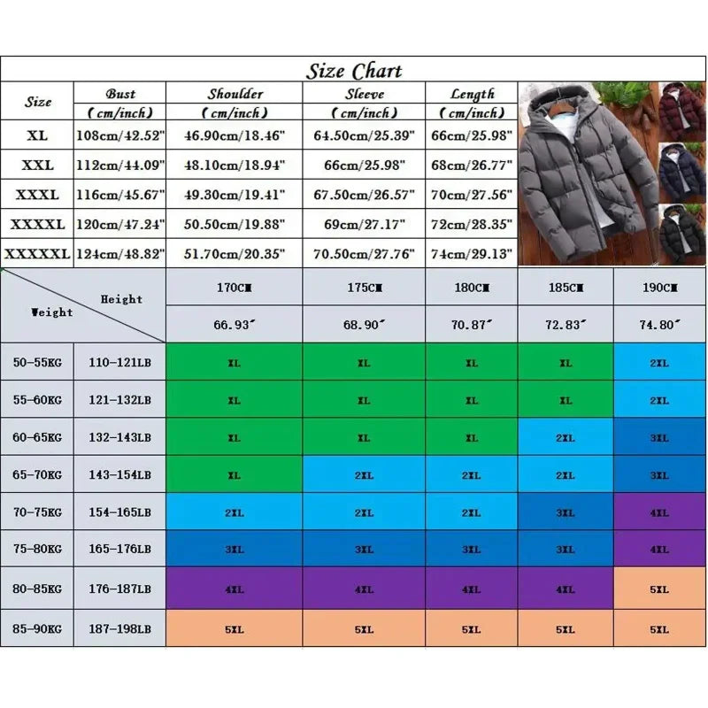 2026Men's Thick Puffer Hooded Jacket  Casual Warm Parkas Business Outfear Winter FashionTrendy Versatile