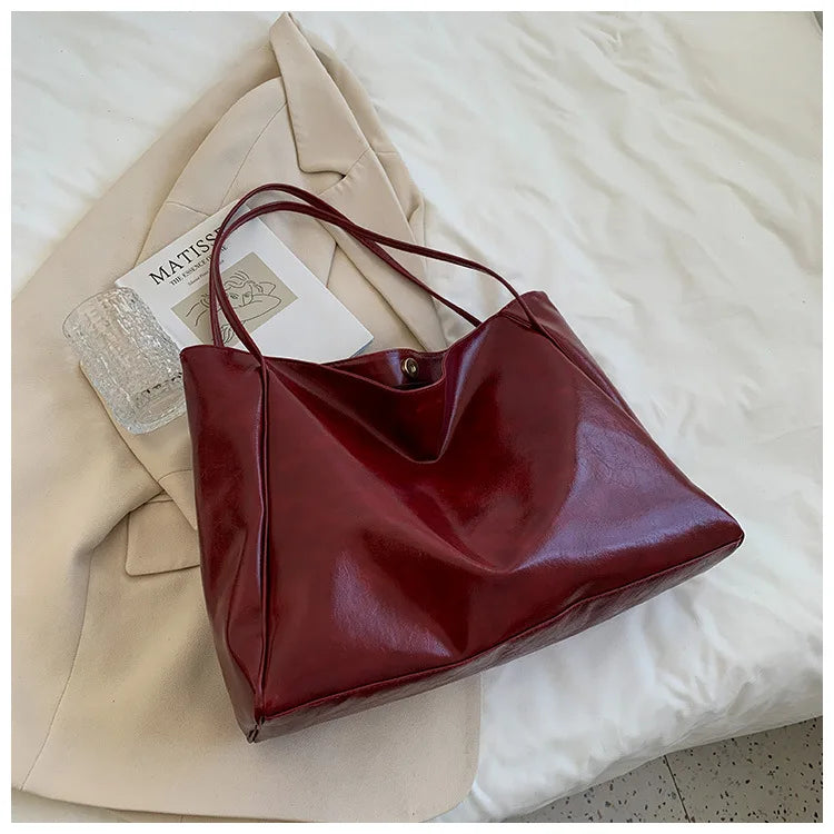 Tote Women's Bag Korean Style Large Capacity Soft Leather Shoulder Bag Retro Casual Hand-held Bucket Bag 2025 Одноплечевая сумка