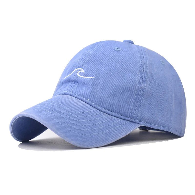 Wave Ripple Embroidery Baseball Cap Solid Color Washed Cotton Dad Hats Simple Vintage Hip Hop Hats For Women Men Snapback Caps