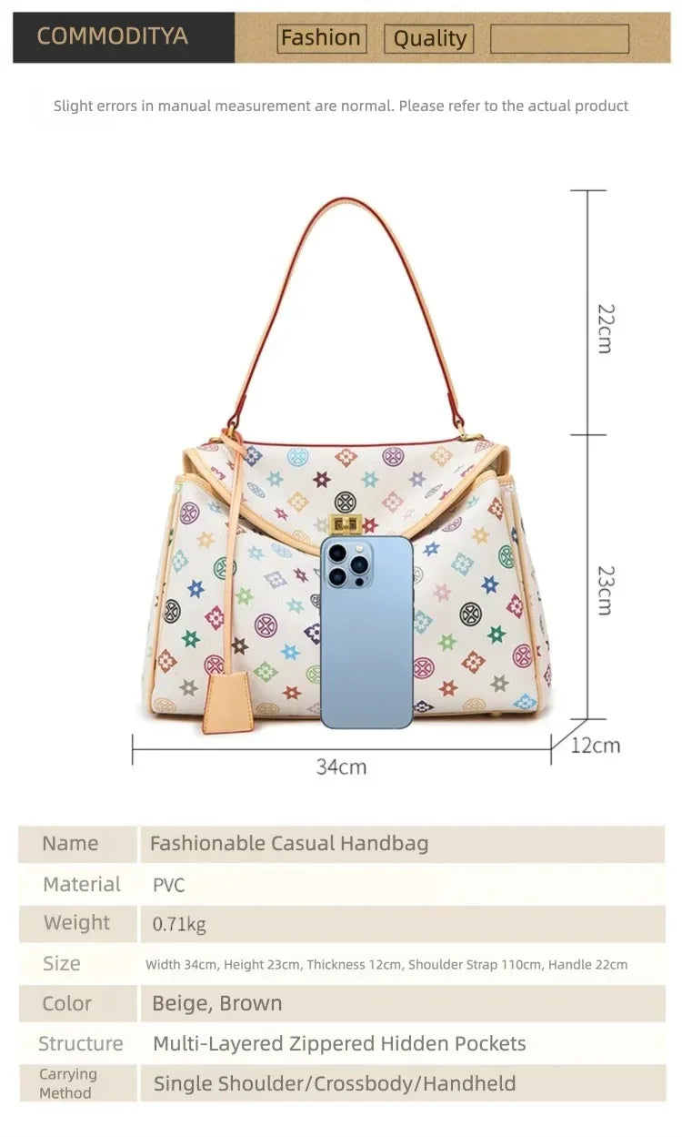 Ladies' tote bag, European and American retro handbag, printed underarm bag, fashionable commuting crossbody bag