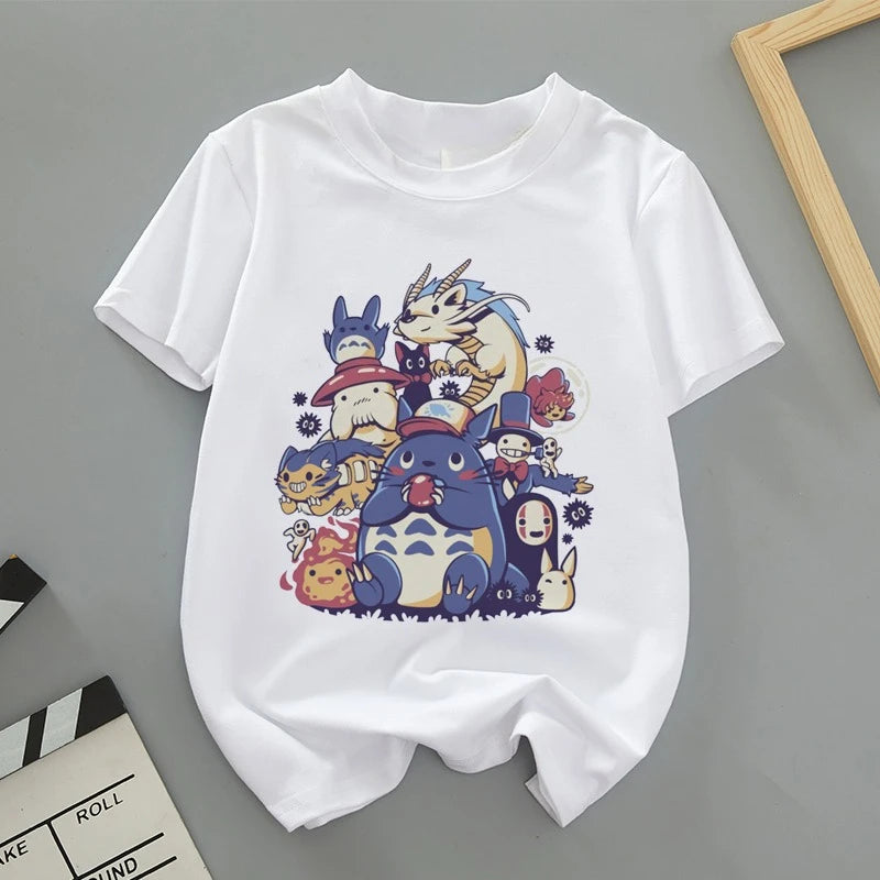 A Thin Short-sleeved T-shirt with Cute Cartoon Totoro Prints for Both Men and Women in Spring and Summer As The Base