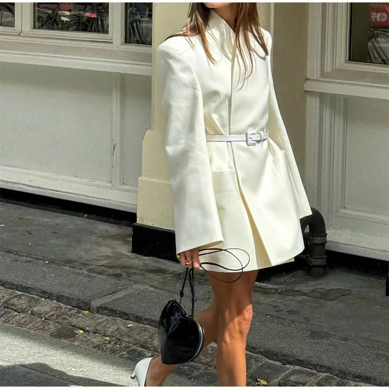 Turn-down Collar Office Lady Autumn Winter Suit Coat Formal Solid Coat Graceful Women