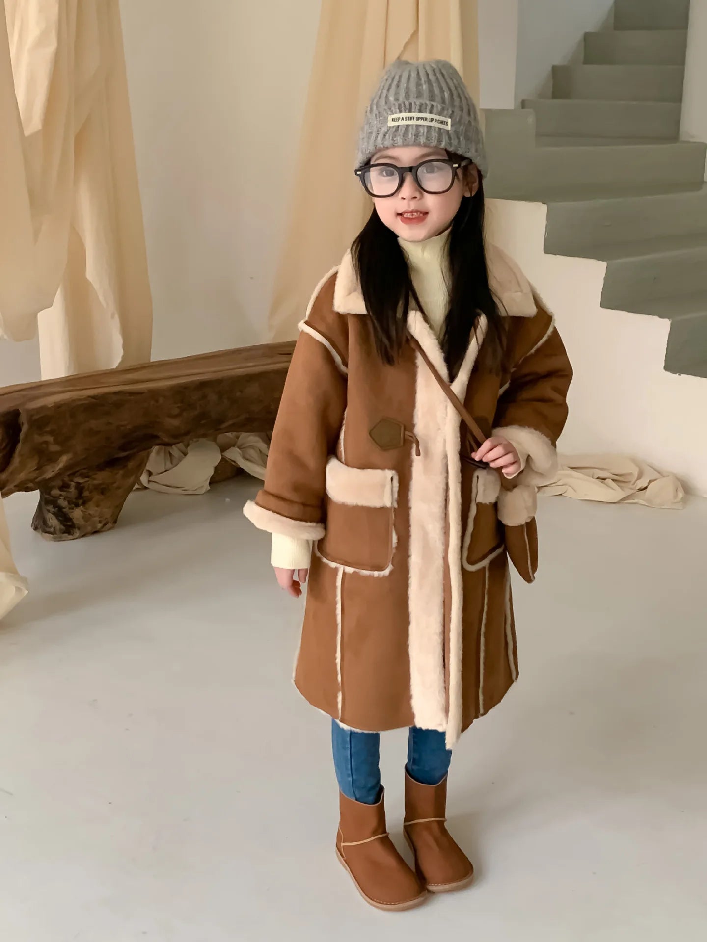 Girls Coat Melard Coat Children New Winter Thickened Foreign Air Long Coat Female Treasure Fur One Coat