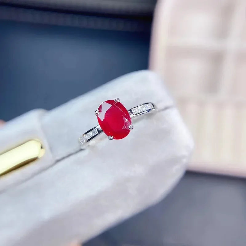 100% Real Ruby Ring Daily Wear 6mm*8mm Natural Ruby Ring 925 Silver Ruby Ruby Engagement Ring