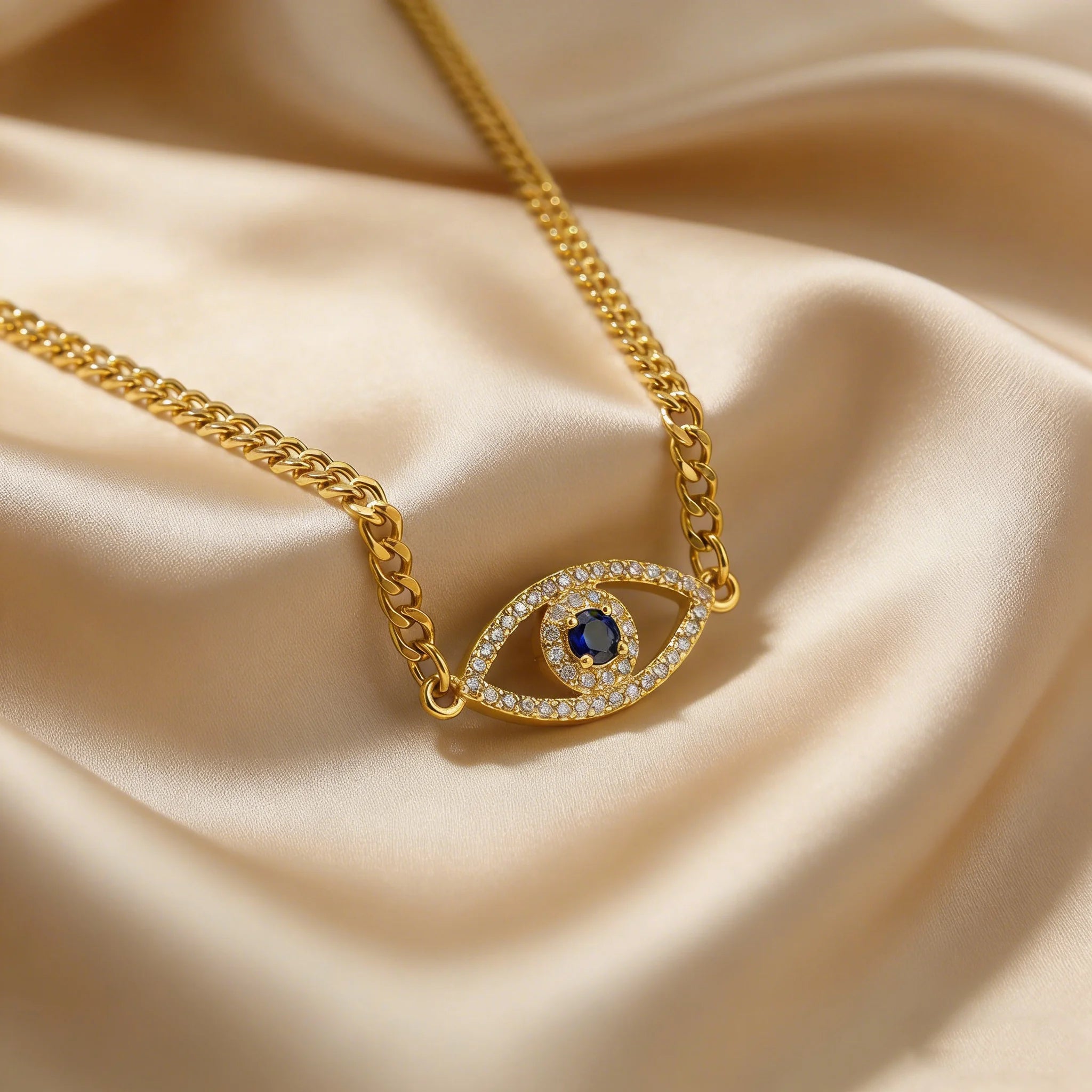 Evil Eyes Pendant Necklace for Women Shiny Zircon Lucky Blue Eye Charm Necklace Boho Luxury Jewelry Gift