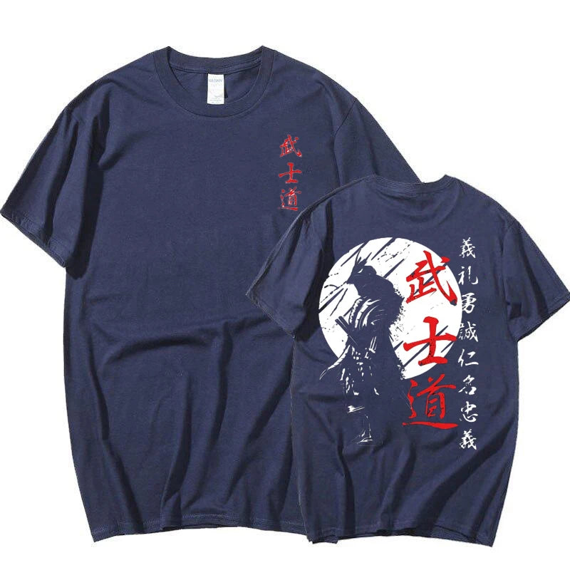 Japan Samurai Spirit T Shirts for Men Japanese Style Back Print Loose Oversized Tops T-shirt Bushido Male Gifts Tee