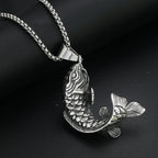 Fortune Koi Fish Necklace for Men Women Good Luck Wealth Retro Jumping Carp Pendant Stainless Steel Jewelry Best Gifts