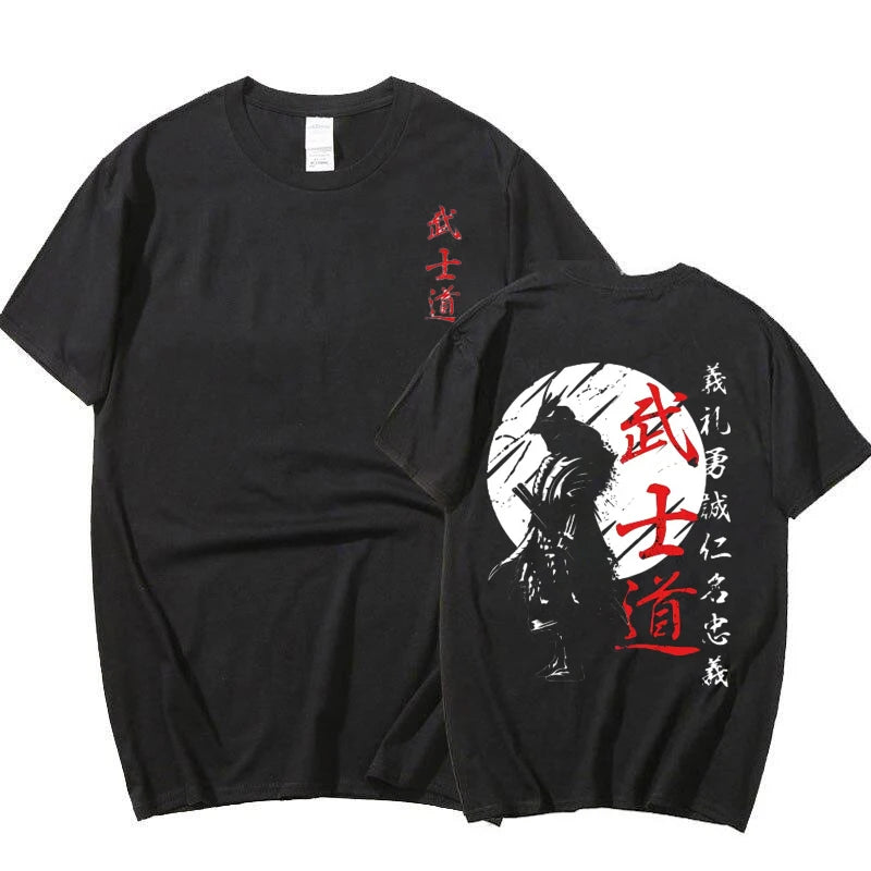 Japan Samurai Spirit T Shirts for Men Japanese Style Back Print Loose Oversized Tops T-shirt Bushido Male Gifts Tee