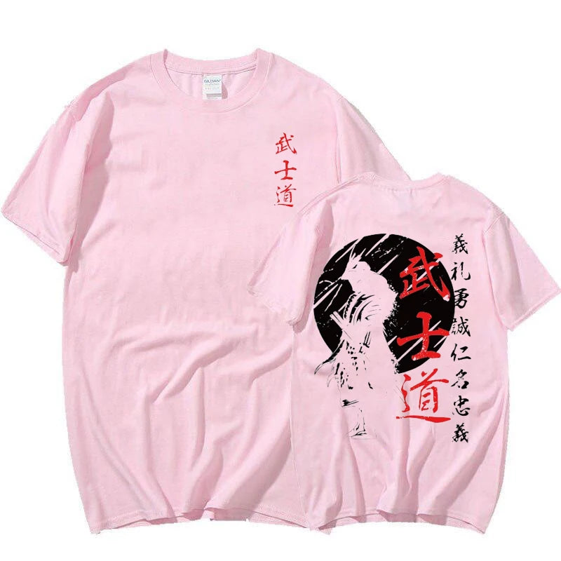 Japan Samurai Spirit T Shirts for Men Japanese Style Back Print Loose Oversized Tops T-shirt Bushido Male Gifts Tee