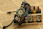 Handmade Butterfly Beads Bracelet Quartz Watch Clock Women Man Lovers Vintage Retro Bracelet Leather Strap Bracelets Dress Watch