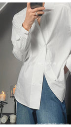 Italian Shirt Men's Trendy Slim Long Sleeve Light Luxury Style Suit Inner Shirt Hairstylist Stripes