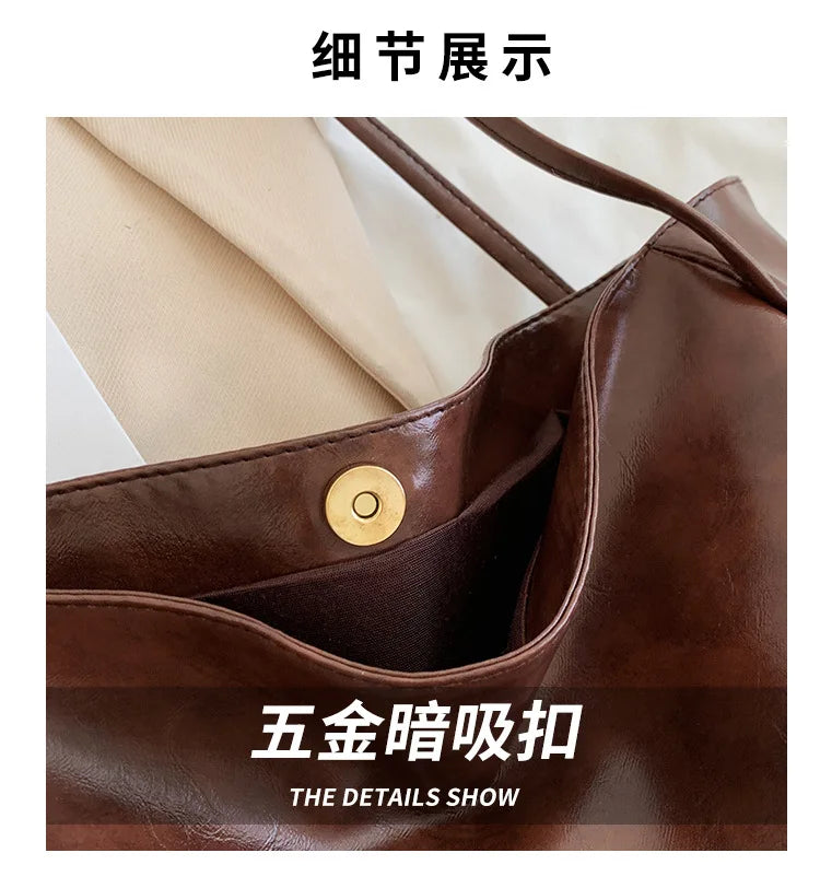 Tote Women's Bag Korean Style Large Capacity Soft Leather Shoulder Bag Retro Casual Hand-held Bucket Bag 2025 Одноплечевая сумка