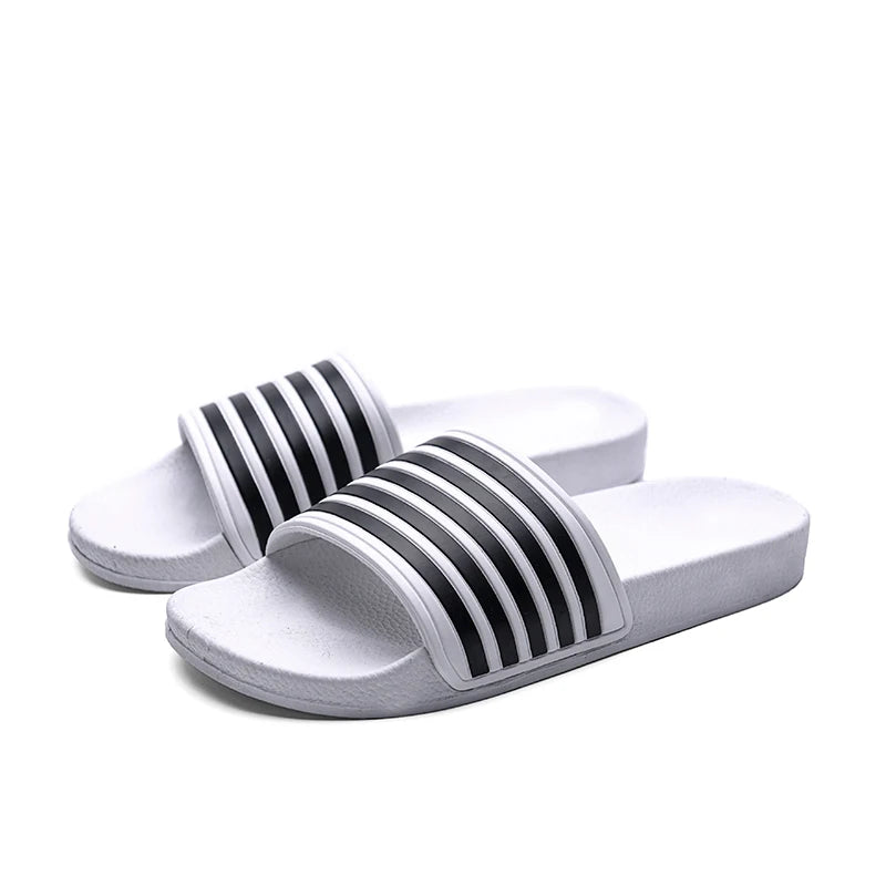 New Men's Slippers Black And White Striped Soft EVA Flip Flops Couple 38-50 House Sandals for Men Size 48 Summer Beach Slippers