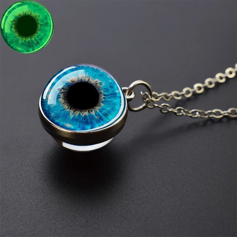 Evil Eye Necklace Charming Blue Violet Green Human Eye Necklaces for Men Women Glass Ball Pendant Chains Jewelry Halloween Gift