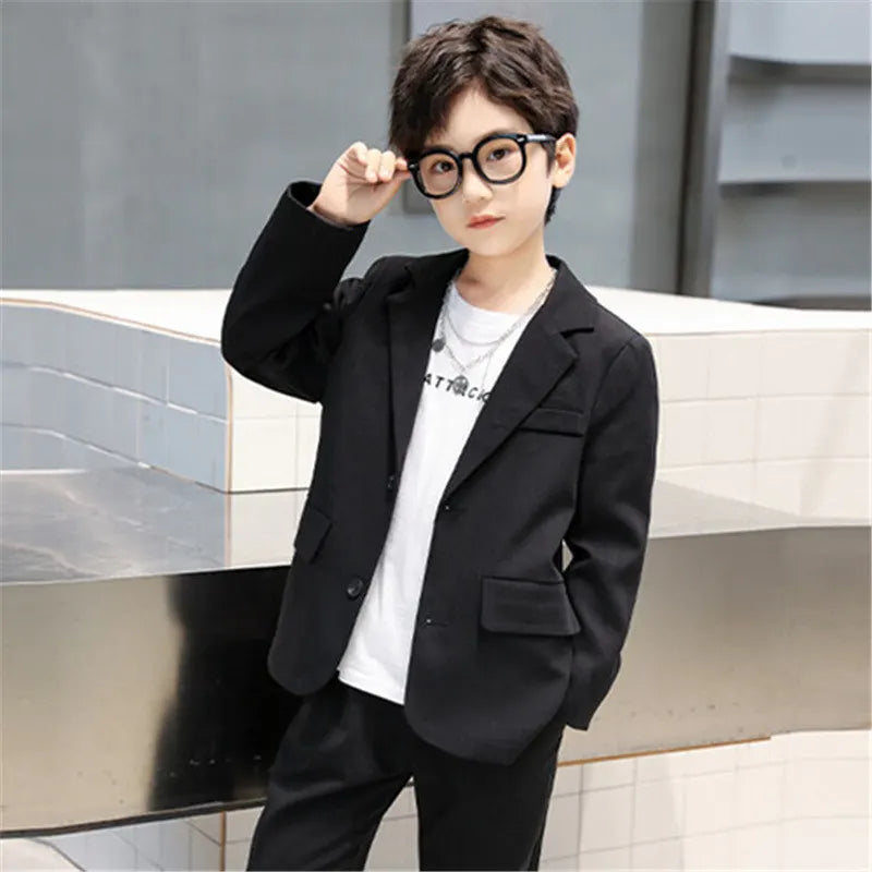 Formal Boys Suits for Weddings Blazers Jacket Spring Autumn Toddler Classical Black Clothes Kids Coat 4 5 7 9 11 13 14Years Old