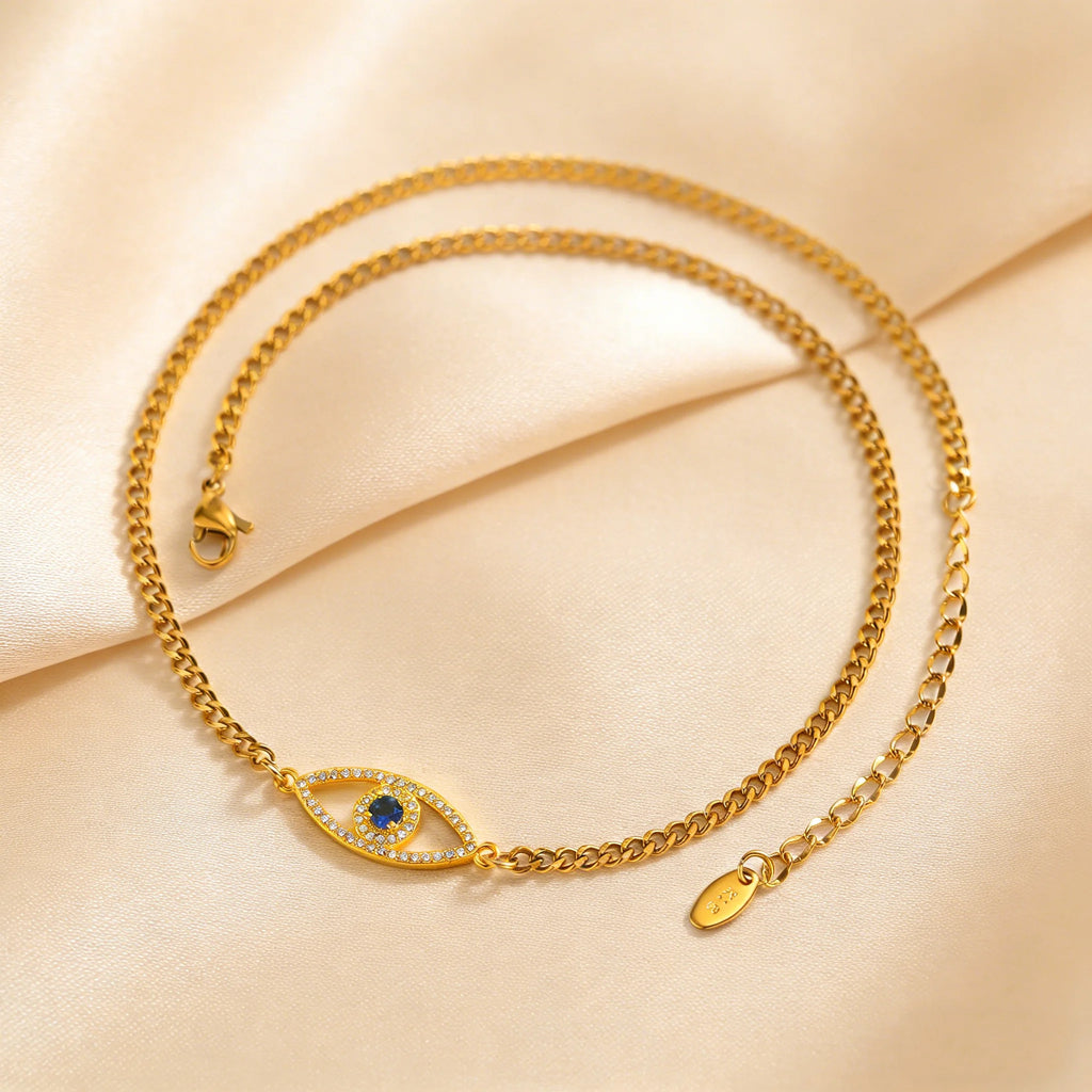 Evil Eyes Pendant Necklace for Women Shiny Zircon Lucky Blue Eye Charm Necklace Boho Luxury Jewelry Gift