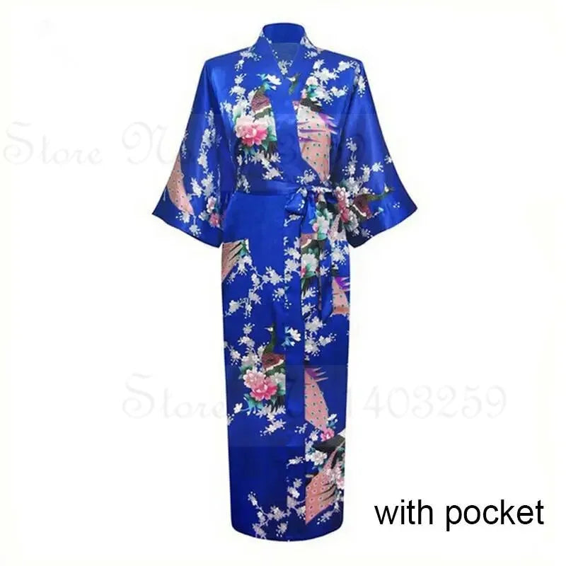 Women Long Robe Kimono Bathrobe Gown with Pockets Sexy Wedding Bride Bridesmaid Dressing Gown Oversize Satin Homewear Loungewear