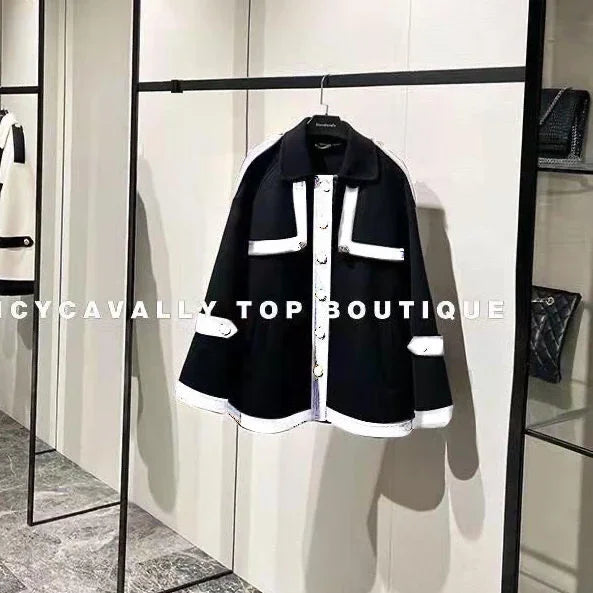 Poncho Cloak French Cape Imitation Wool Coat Women's New Loose Short Coat Fashion Leisure Lady Spring and Autumn Party Banquet