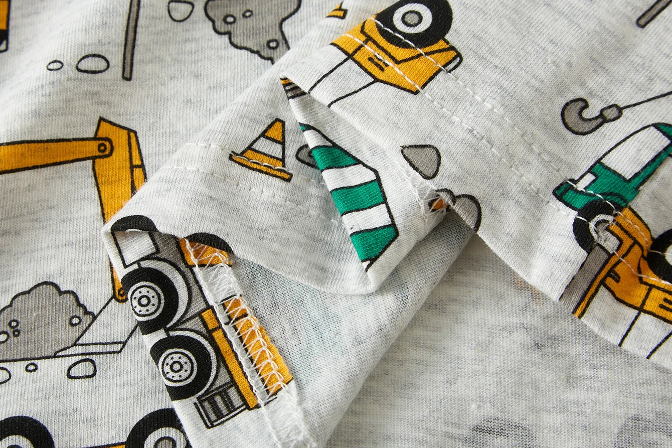 Pajamas Set for Boys 100% Cotton Full Print Excavator Kids Pjs Long Sleeve Elastic Cuffs Soft Sleepwear For Age 1-8 Years