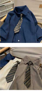 Short-sleeved Work Shirt Men's Summer Tie Handsome High-end Fashion Brand Trendy Couple College Style