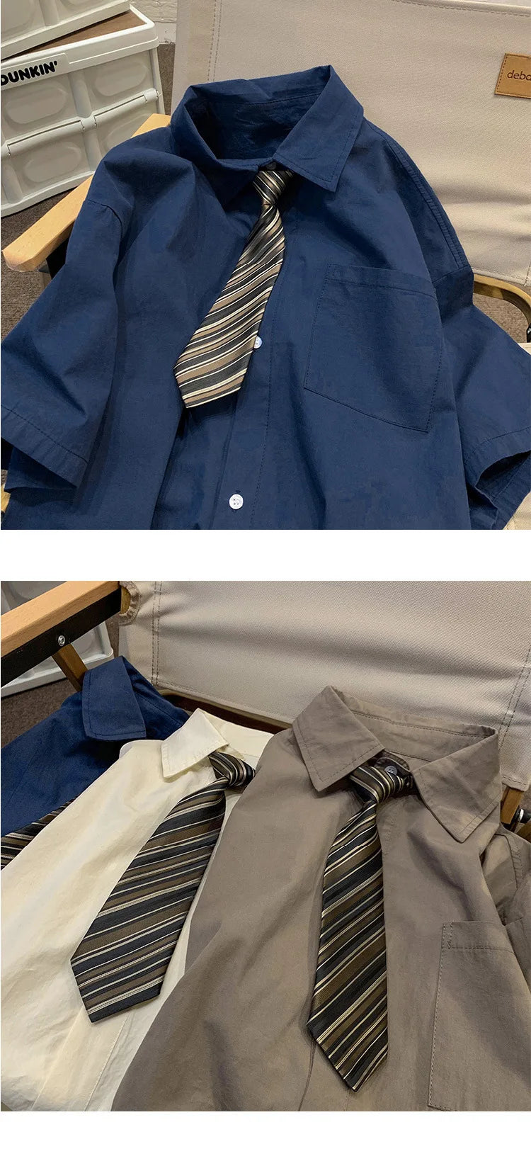Short-sleeved Work Shirt Men's Summer Tie Handsome High-end Fashion Brand Trendy Couple College Style