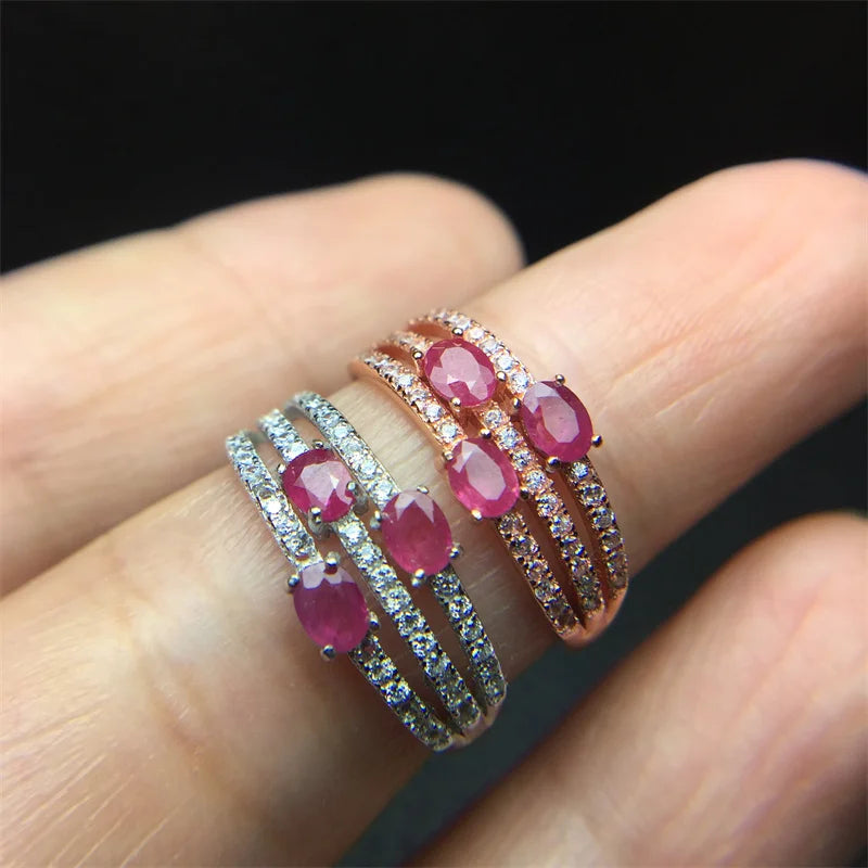 Wedding Ring for Women Real Pure 925 Sterling Silver Natural Ruby Genuine Gemstone Rose Gold Birthstone Engagement