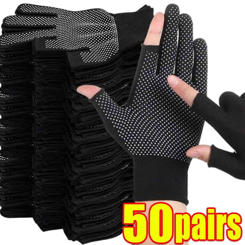 1/50pairs Nylon Gloves with Touch Screen Adhesive Anti Slip and Wear-resistant Labor Protection Men's and Women's Work Gloves