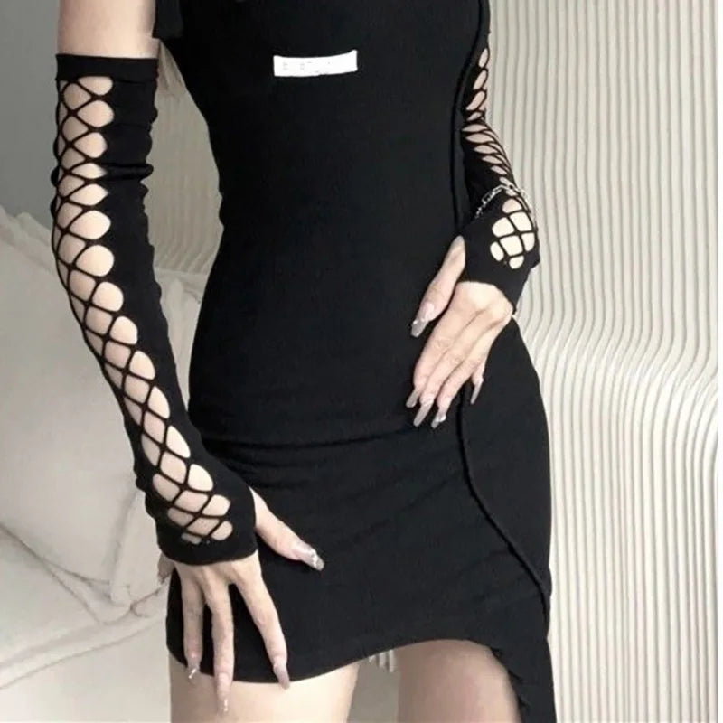 Halloween Black Fishnet Fingerless Long Gothic Gloves Elasticity Arm Cuff Party Wear Women Gloves Cosplay Mitten