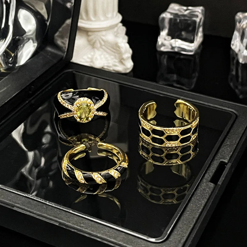 Finger Ring With Ancient Style Dark And Fashionable Personality Drop Glazed Ring Niche Design Temperament Fashionable Jewelry