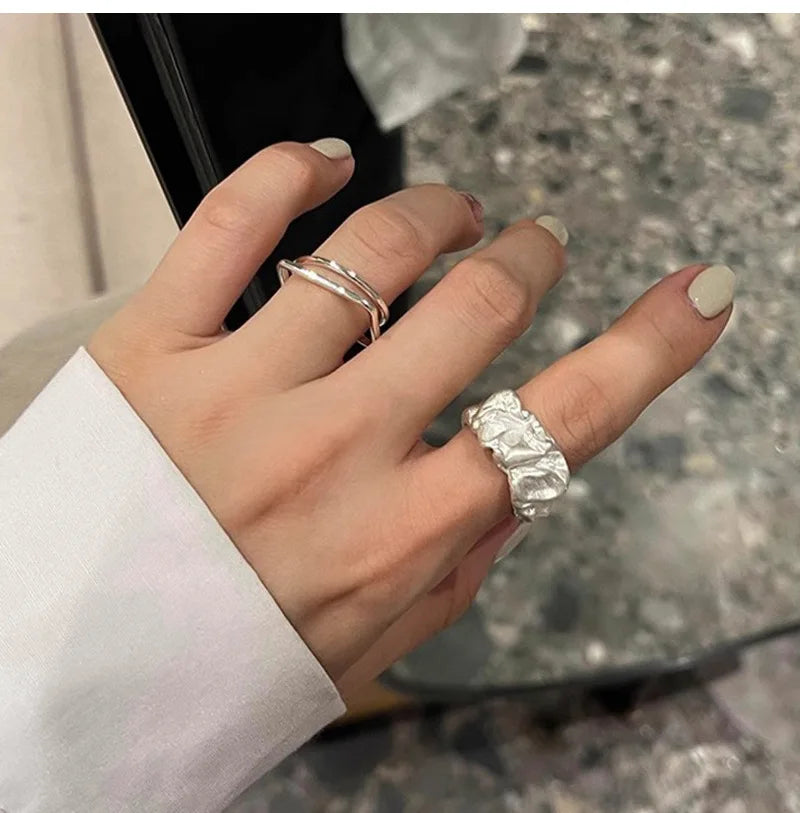 Irregular Pleated Ring for Women Men Open Adjustable Rings Wide Trendy Finger Rings Y2K Accessories Fashion Punk Jewelry