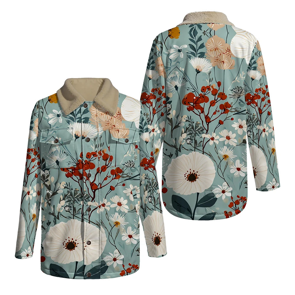Elegant Floral Print Long Sleeve Coat with Soft Faux Fur Collar Perfect for Spring and Autumn Casual Fashion and Daily Outerwear