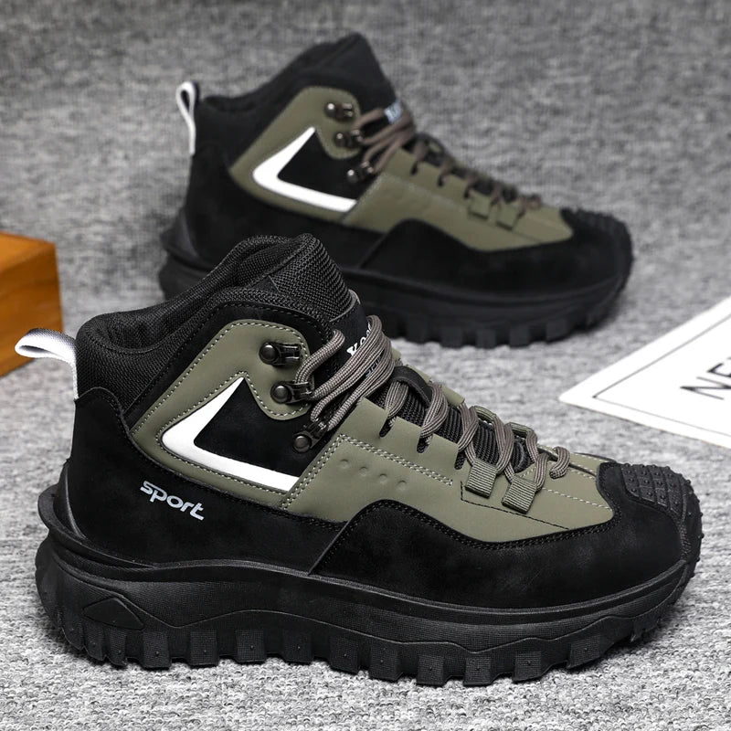 Men's All-Season High-Top Hiking Boots – Heavy-Duty All-Terrain Traction Sole, Lace-Up Ankle Support, and Cushioning Insole – All-Season Outdoor Style