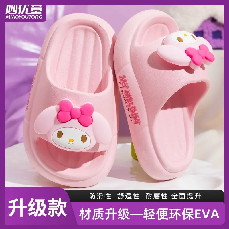 Sanrio Summer Cartoon Kuromi Children's Slippers Girl Slipper Kids Cute Indoor Home Bathroom Shoes Boy Flip Flops